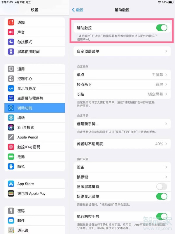 ipad的小白点在哪里设置