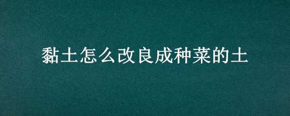 黏土怎么改良成种菜的土 黏土怎么改良成种菜的土壤