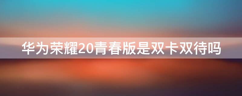 华为荣耀20青春版是双卡双待吗