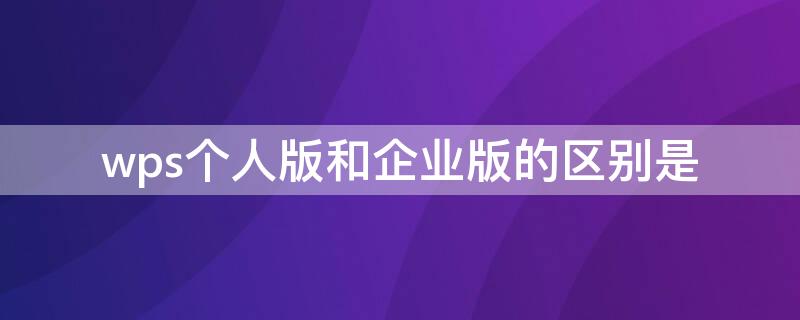 wps个人版和企业版的区别是