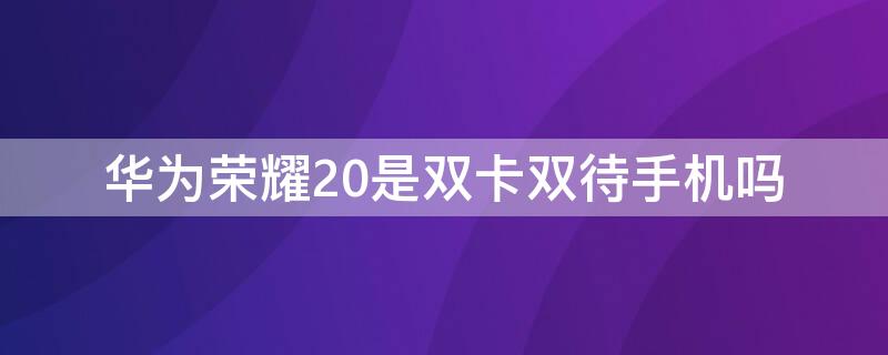 华为荣耀20是双卡双待手机吗