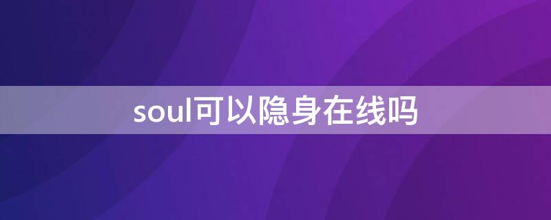 soul可以隐身在线吗