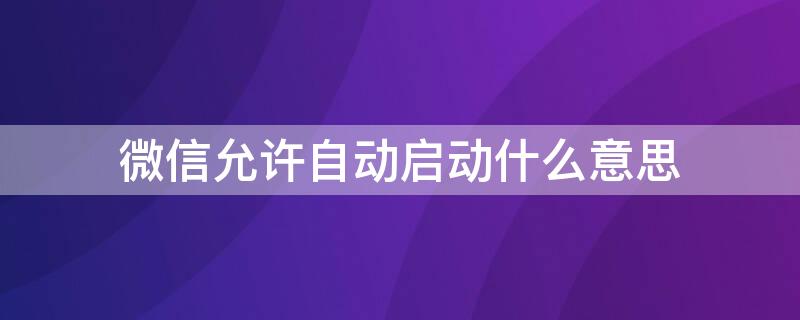 微信允许自动启动什么意思 微信允许自动启动什么意思呀