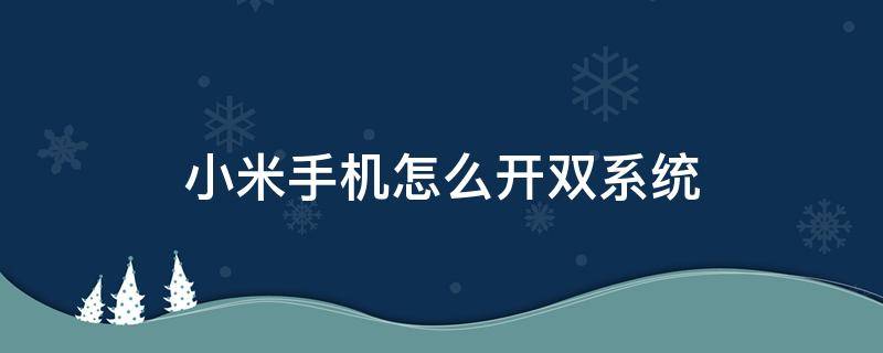 小米手机怎么开双系统（小米手机怎样开双系统）