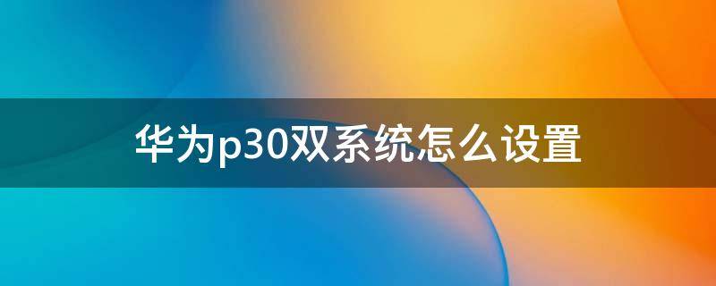 华为p30双系统怎么设置（华为p30双系统怎么设置的）