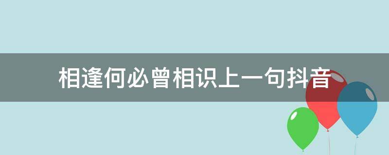 相逢何必曾相识上一句抖音 相逢何必曾相识 抖音