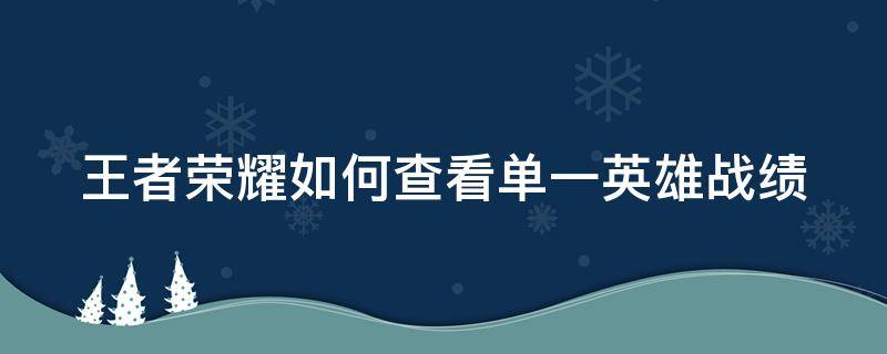 王者荣耀如何查看单一英雄战绩 王者荣耀怎么看单英雄战绩