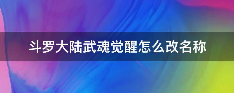 斗罗大陆武魂觉醒怎么改名称 斗罗大陆更改武魂