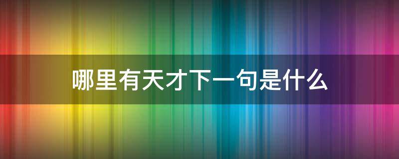 哪里有天才下一句是什么（哪有天才的下一句）