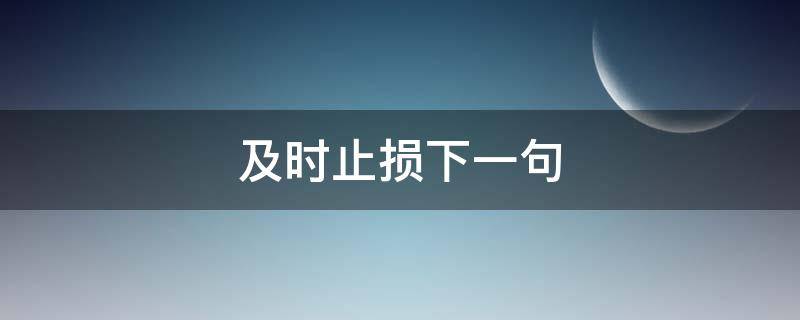 及时止损下一句 及时止损下一句接什么好