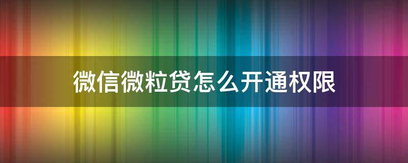 微信微粒贷怎么开通权限 微信怎么才有微粒贷权限