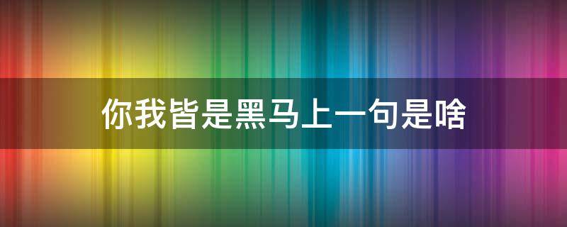 你我皆是黑马上一句是啥 你我皆是黑马上一句是啥黑马