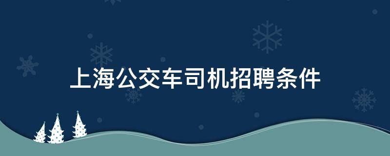 上海公交车司机招聘条件 上海公交司机招聘条件具备