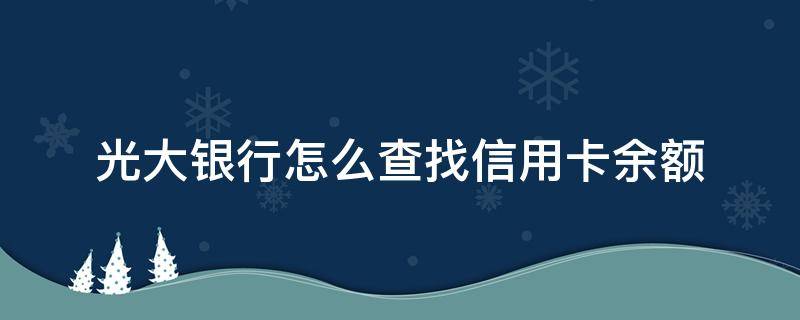 光大银行怎么查找信用卡余额（如何查询光大银行余额）