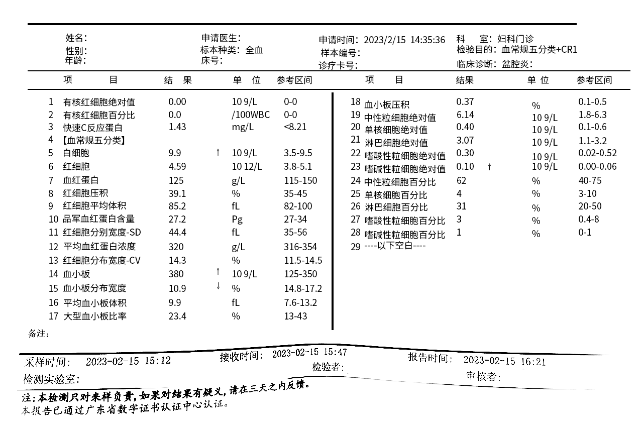 盆腔炎报告单图片 盆腔炎报告单图片高清