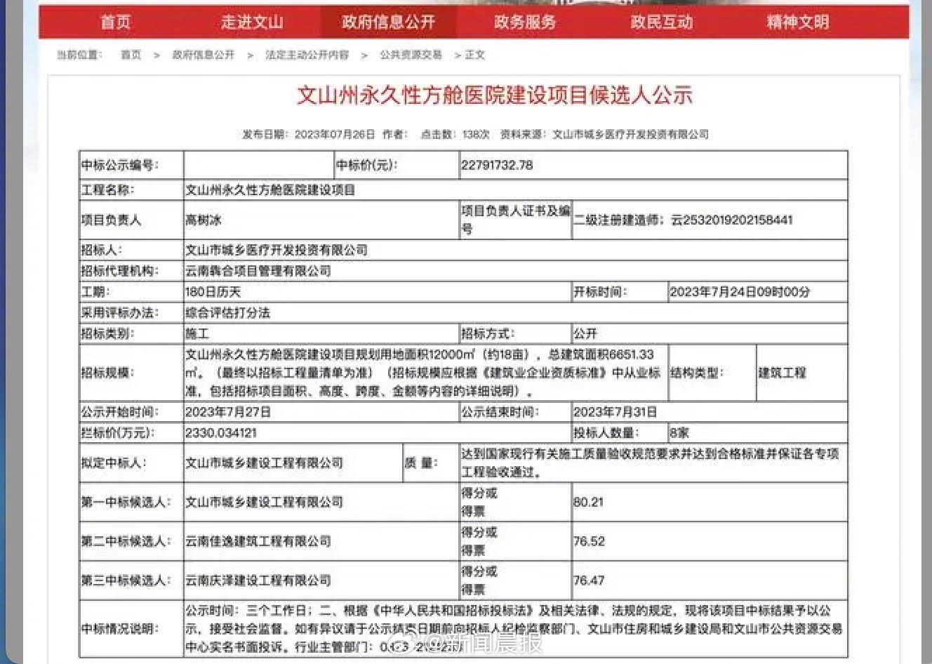 云南文山回应投资两千万建方舱医院 文山项目开工