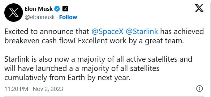 马斯克旗下星链已实现盈亏平衡（马斯克旗下星链已实现盈亏平衡了吗）