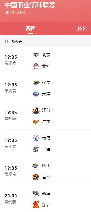 今天CBA赛程直播时间表11月15日 今天cba比赛直播时间