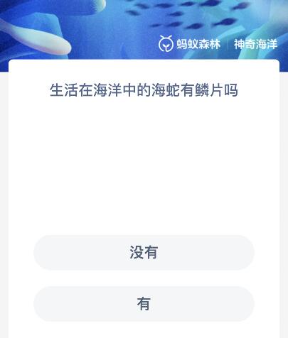 神奇海洋12.4今日答案最新：生活在海洋中的海蛇有鳞片吗？